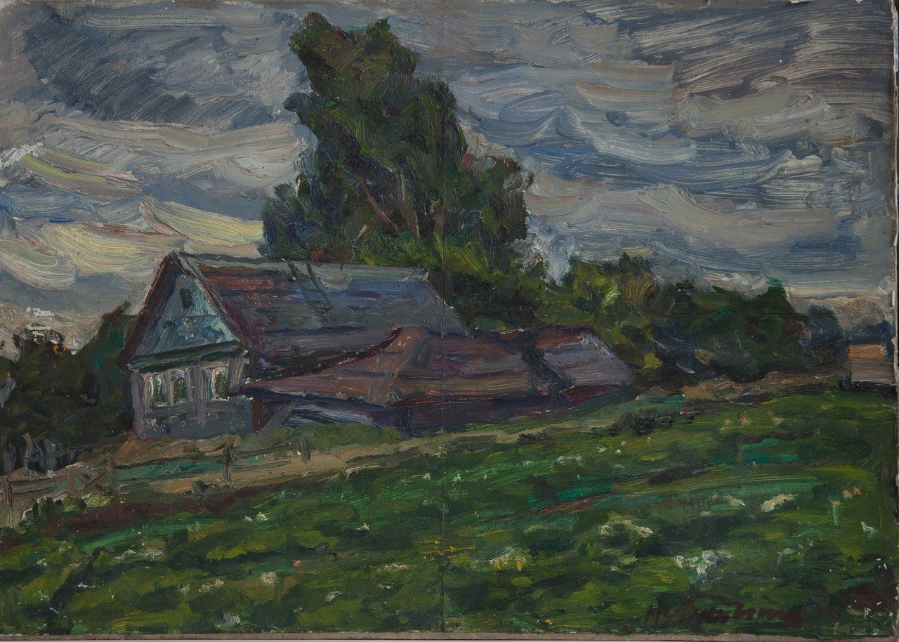 Серый день. 1983г. Оргалит, масло. 42,5х60