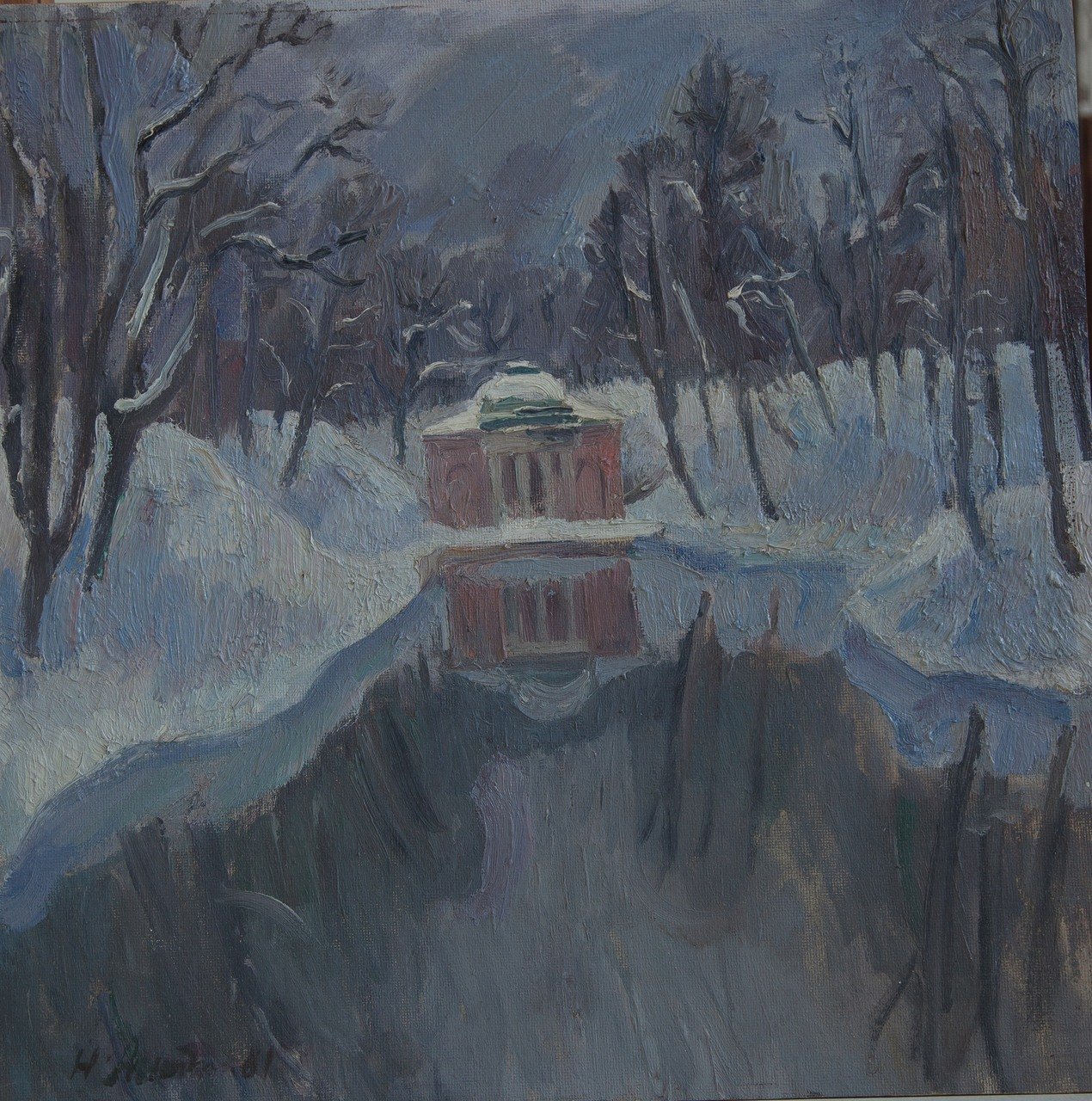 Зима в Нескучном саду. 1981г. Фанера, масло. 57,5х57,5