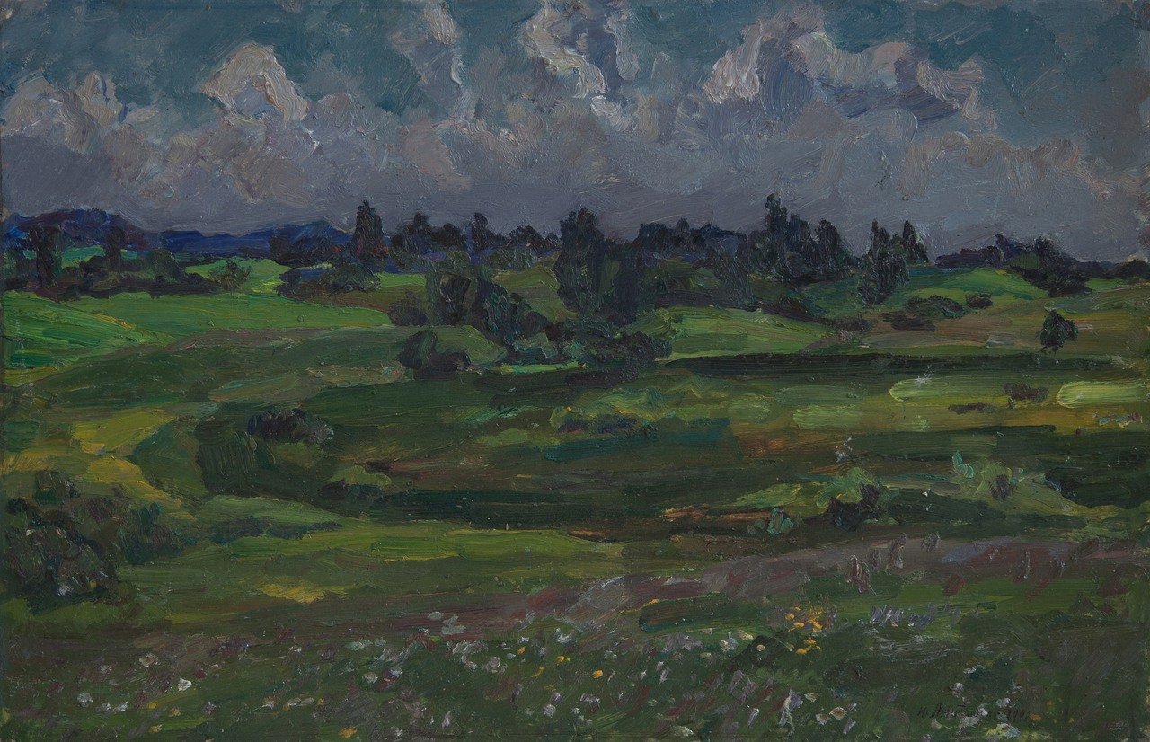 Болото (Михайловское). 1990г. Оргалит, масло. 40,5х62,5