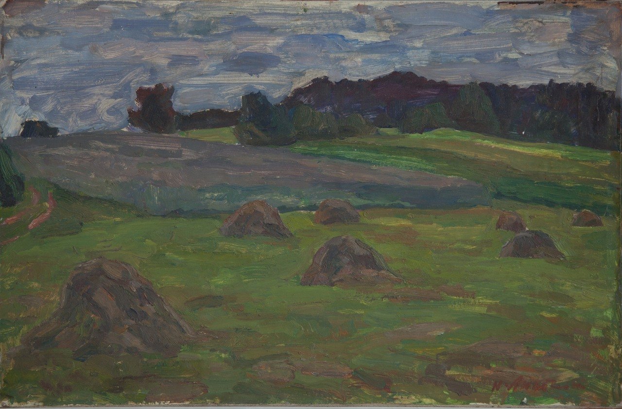 Михайловское. 1987г. Оргалит, масло. 40х62,5