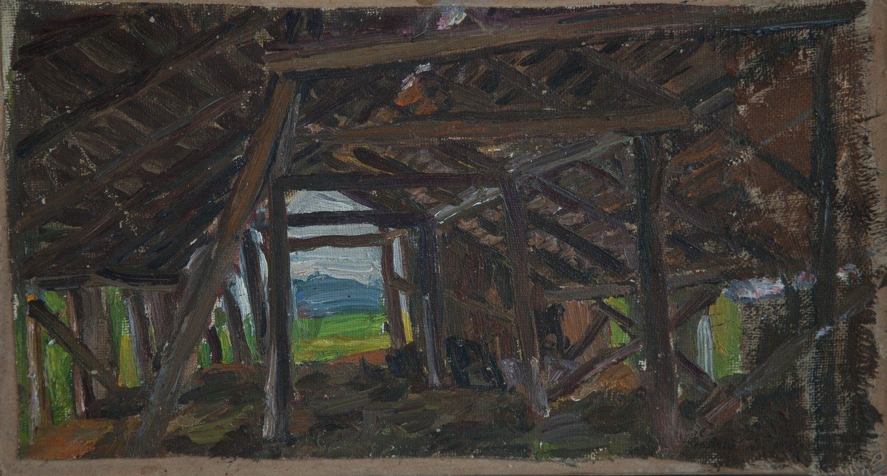 Овин. 1991г. Холст, масло. 23х43