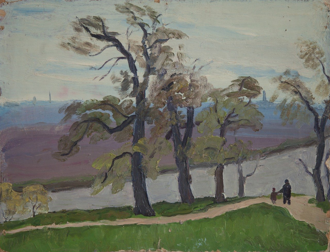 Москва-река в Коломенском. 1952г. Картон, масло. 36,5х48