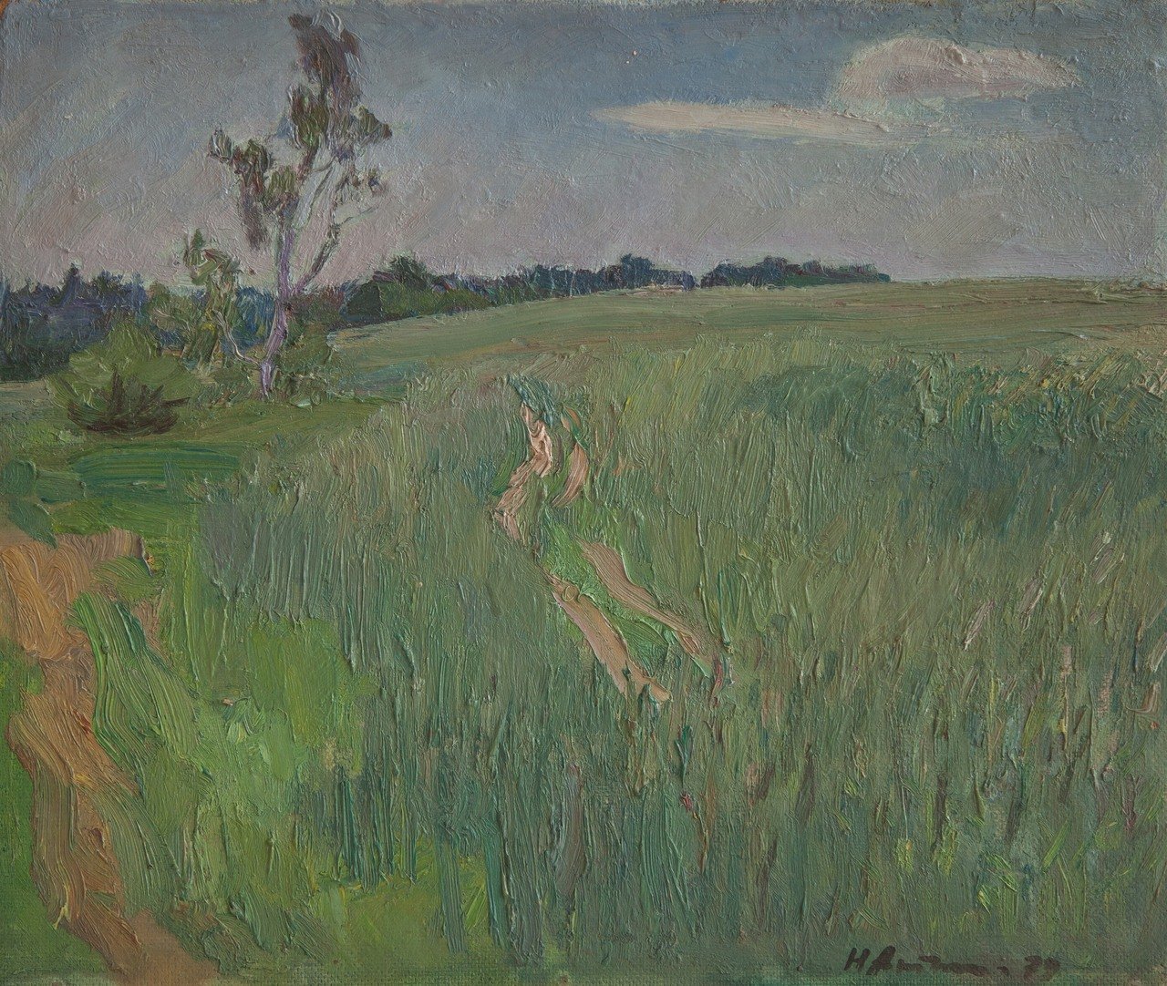 Рожь зелёная.Жучки. 1979г. Оргалит, масло. 42х50