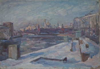 Набережная Москва-реки. 1986г. Оргалит, масло. 50х70