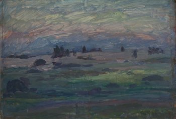 Раннее утро (Михайловское). 1998г. Картон, масло. 48х70