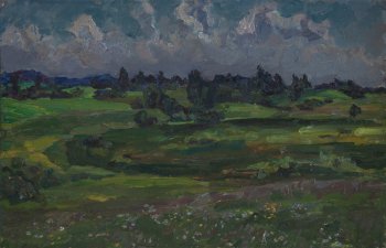 Болото (Михайловское). 1990г. Оргалит, масло. 40,5х62,5