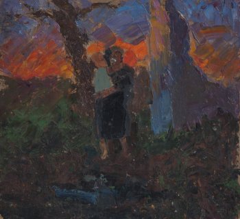 Радуга (после дождя). 1947г. Оргалит, масло. 30х33