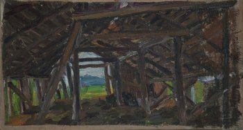 Овин. 1991г. Холст, масло. 23х43